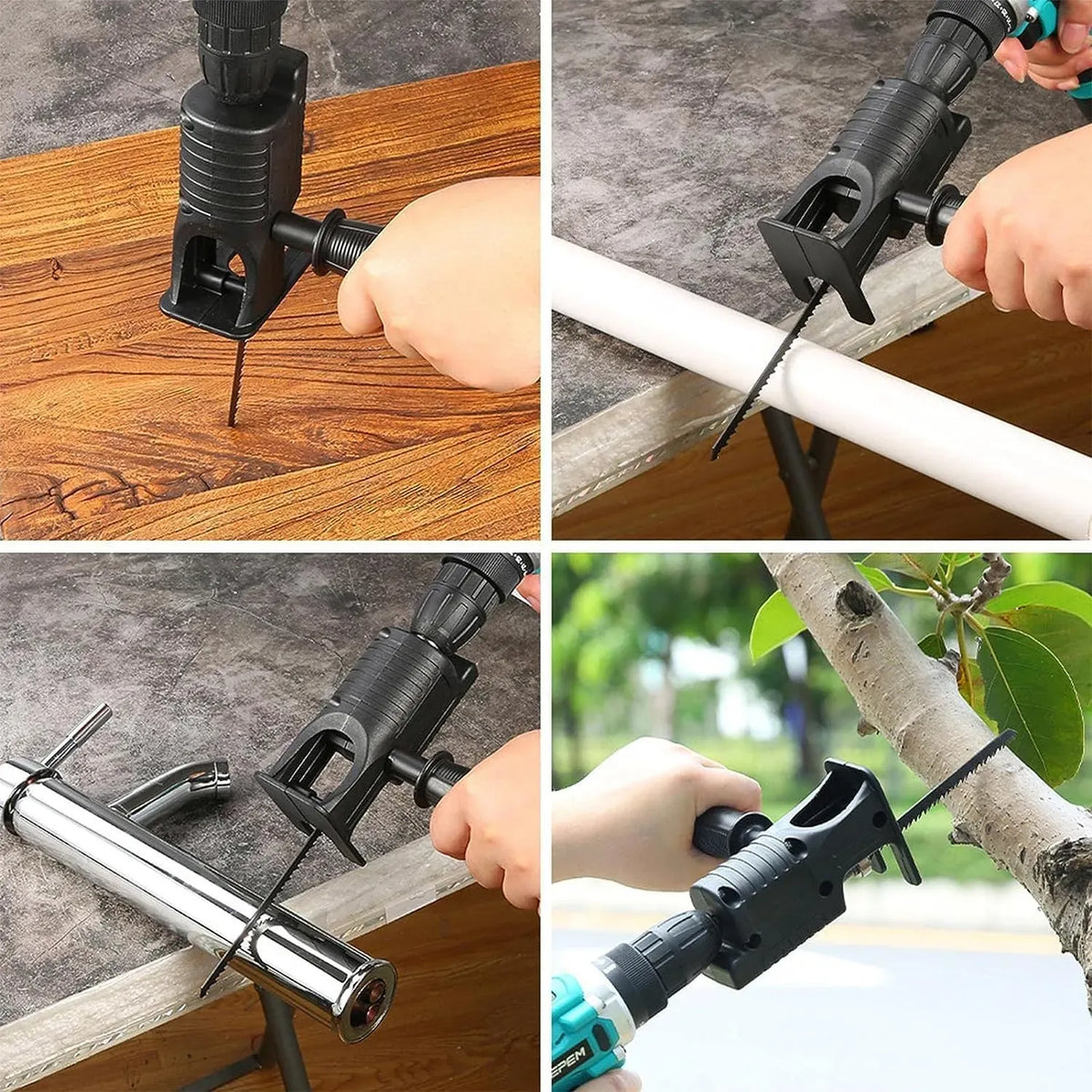 Drill-Powered Jigsaw Adapter Kit with Side Handle & 3 Blades