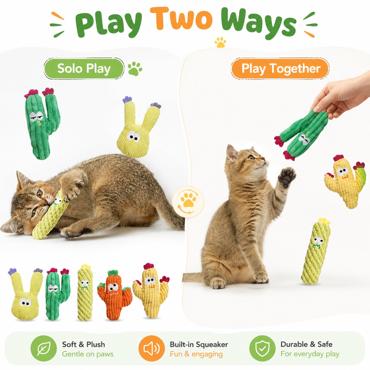 🌵 5 Pack Organic Catnip Cactus Cat Toys | Soft Plush Chew Toys for Indoor Kittens & Adult Cats! 🐱