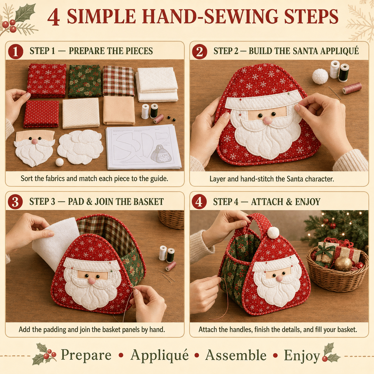 🎄 Christmas Quilted Carry Basket – DIY Sewing Kit & Finished Basket 🎁