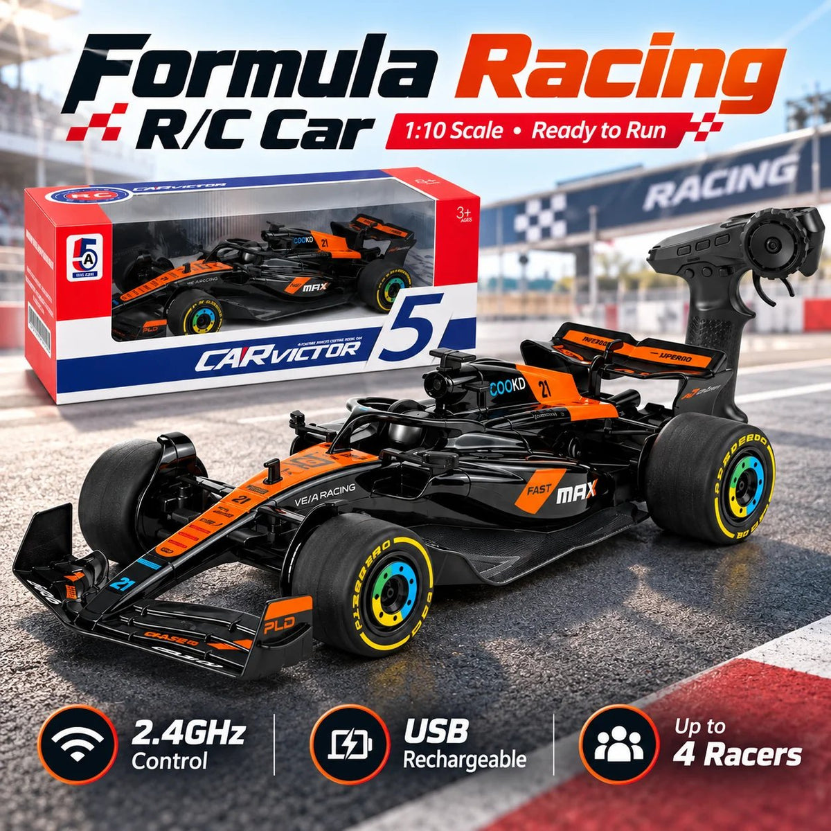🎉🏁 1:10 Scale Formula Racing R/C Car – 2.4GHz High-Speed Remote Control Racer