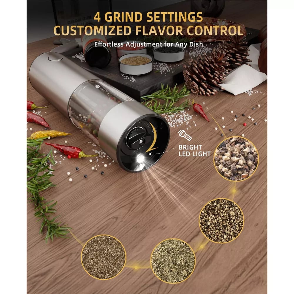 Electric Salt and Pepper Grinder Set – Rechargeable with Adjustable Coarseness