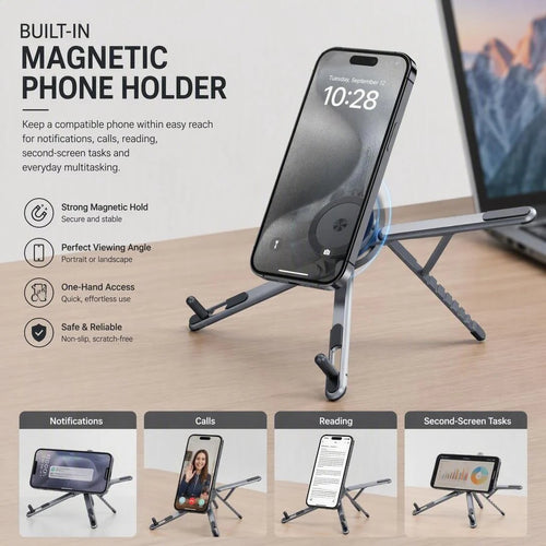 📱💻 2-in-1 Magnetic Phone & Laptop Stand – Foldable Aluminum Alloy Desk Mount ✨