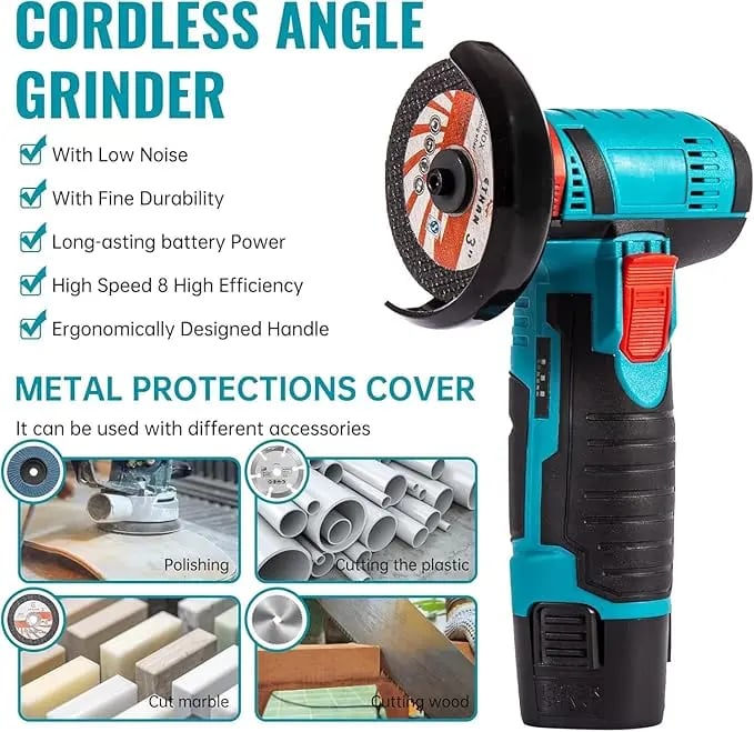 🔧✨ Cordless Mini Angle Grinder – 19500RPM, 12V, Dual Battery, Compact & Powerful!
