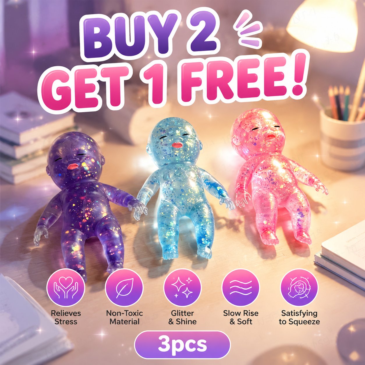 🔥 Viral Squishy Babies Glitter Squeeze Toy ✨