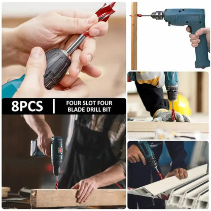 💯8PCS High Carbon Steel Wood Drill Bits Set, 4-Flute Hex Shank Wood Boring Bits 10-25mm for Timber Plastic Drilling 🛠️