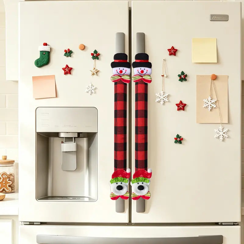 Plush Christmas Refrigerator Door Handle Covers - Red and Black Plaid Wraps🎄