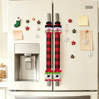 Plush Christmas Refrigerator Door Handle Covers - Red and Black Plaid Wraps🎄