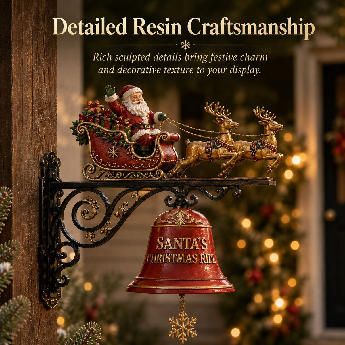 ✨🎅Santa Claus Sleigh with Reindeer & Decorative Christmas Bell