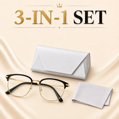 Photochromic Reading Eyewear - Unisex Square Browline Alloy Frame with UV Protection