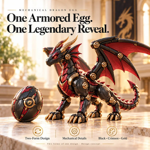 🔥 49% OFF -🐉 Mechanical Dragon Egg – Black & Crimson Dragon with Folding Wings & Armored Details