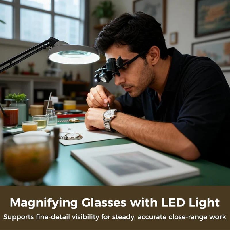 🔬LAST DAY SALE 49%OFF✨ Precision LED Magnifier Glasses – Interchangeable Lenses, Dual LED, Hands-Free 💡