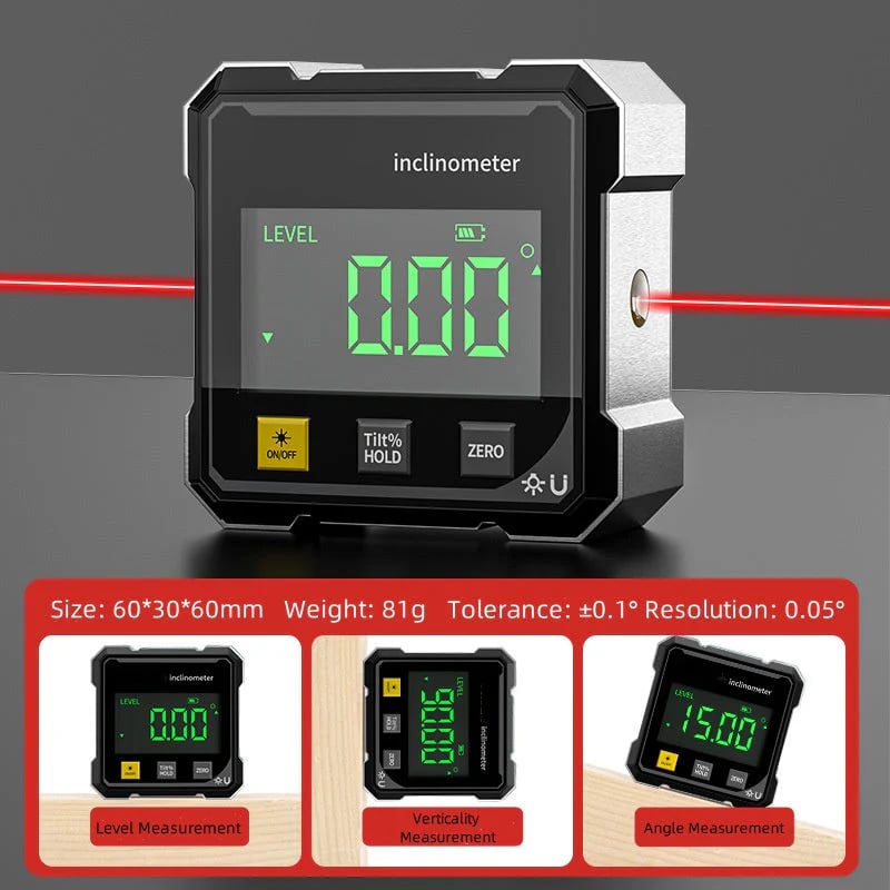 ⚙️ German Quality 4-Side Magnetic Digital Angle Gauge with Laser | Precision You Can Trust