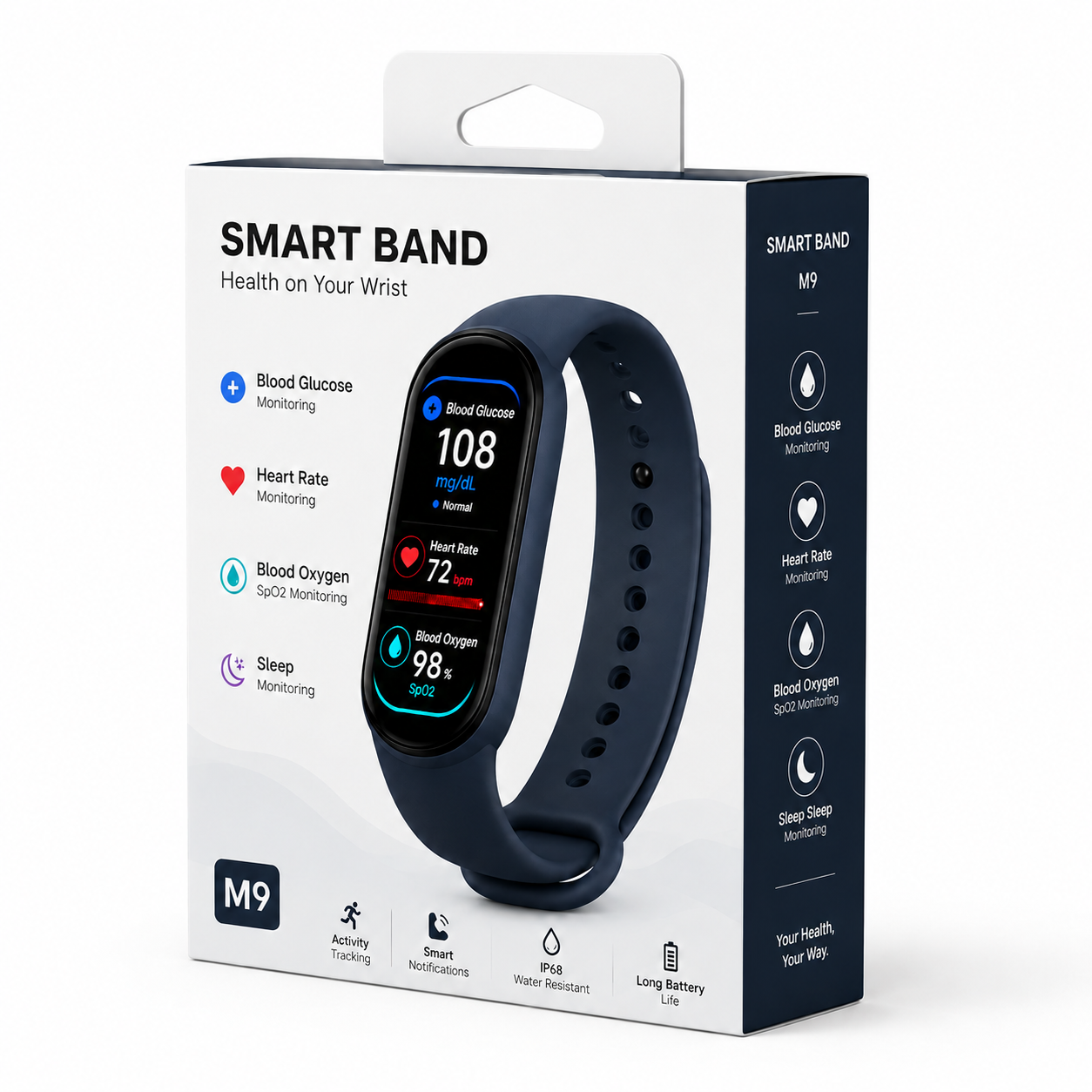 🔥80% OFF Launch Offer 🏆 2026 M9 Non-Invasive Smart Band 📈12 health reports - No-Prick