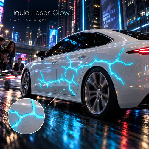 ⚡ Liquid Laser Glow Electric Cyan Car Vinyl Wrap with Crackle Thunder Light Effect 🚗
