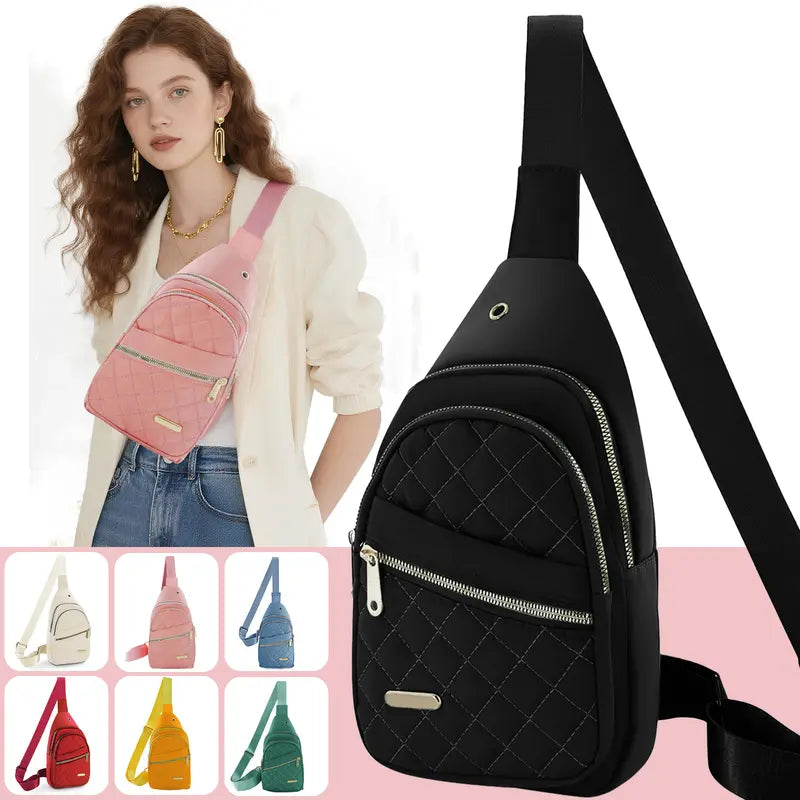 Women's Solid Color Quilted Waterproof Belt Bag - Adjustable Strap, Large Capacity, Matching Multiple Pockets