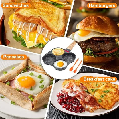 🍳 Multifunctional 4-Hole Pan with Wooden Handle – Perfect for Eggs, Pancakes & Mini Pancakes
