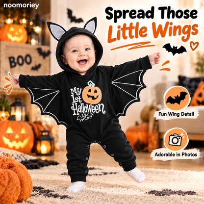 🎃 Baby’s First Halloween Bat Romper – Cute Winged Hooded One-Piece Costume