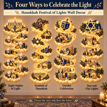 🔥🎁🕎 Hanukkah Festival of Lights Wall Decor Collection – 4 Glowing Designs Celebrating Eight Nights of Light ！！！✨