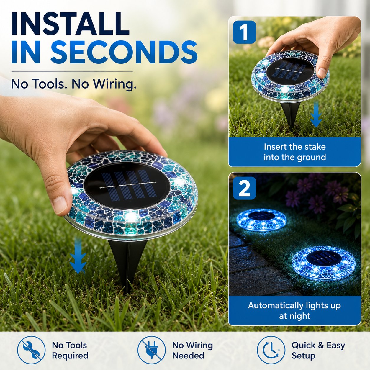 Solar Outdoor Mosaic Disk Pathway LED Lights