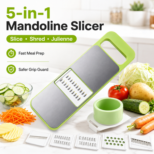 🥕 5-in-1 Multifunction Vegetable Slicer & Grater – Interchangeable Kitchen Food Prep Cutter