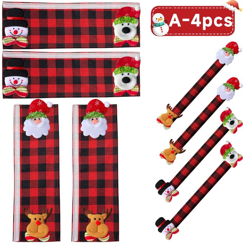 Plush Christmas Refrigerator Door Handle Covers - Red and Black Plaid Wraps🎄