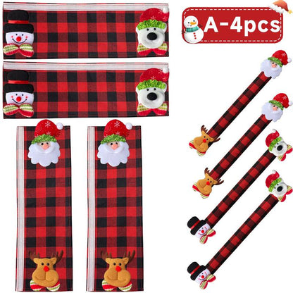 Plush Christmas Refrigerator Door Handle Covers - Red and Black Plaid Wraps🎄
