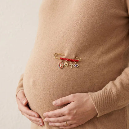 Protection Brooch for Pregnancy & Baby Religious Charm Maternity Safety Pin Brooch – Virgin Mary, Cross & Evil Eye Belly Jewelry Pin