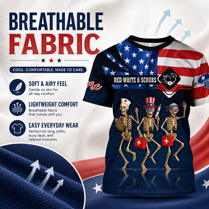 🇺🇸Funny Nurse Skeleton 4th of July Shirt – Patriotic Scrub Life Tee for RN CNA LPN