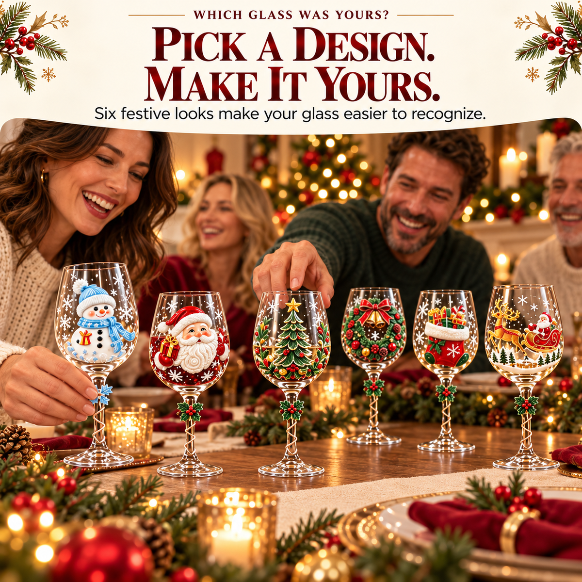 🎄✨ Christmas Clearance Sale! 🎅🥂 Christmas Wine Glass Gift Set of 6 – Beautiful Raised Designs for Holiday Toasts & Gifting