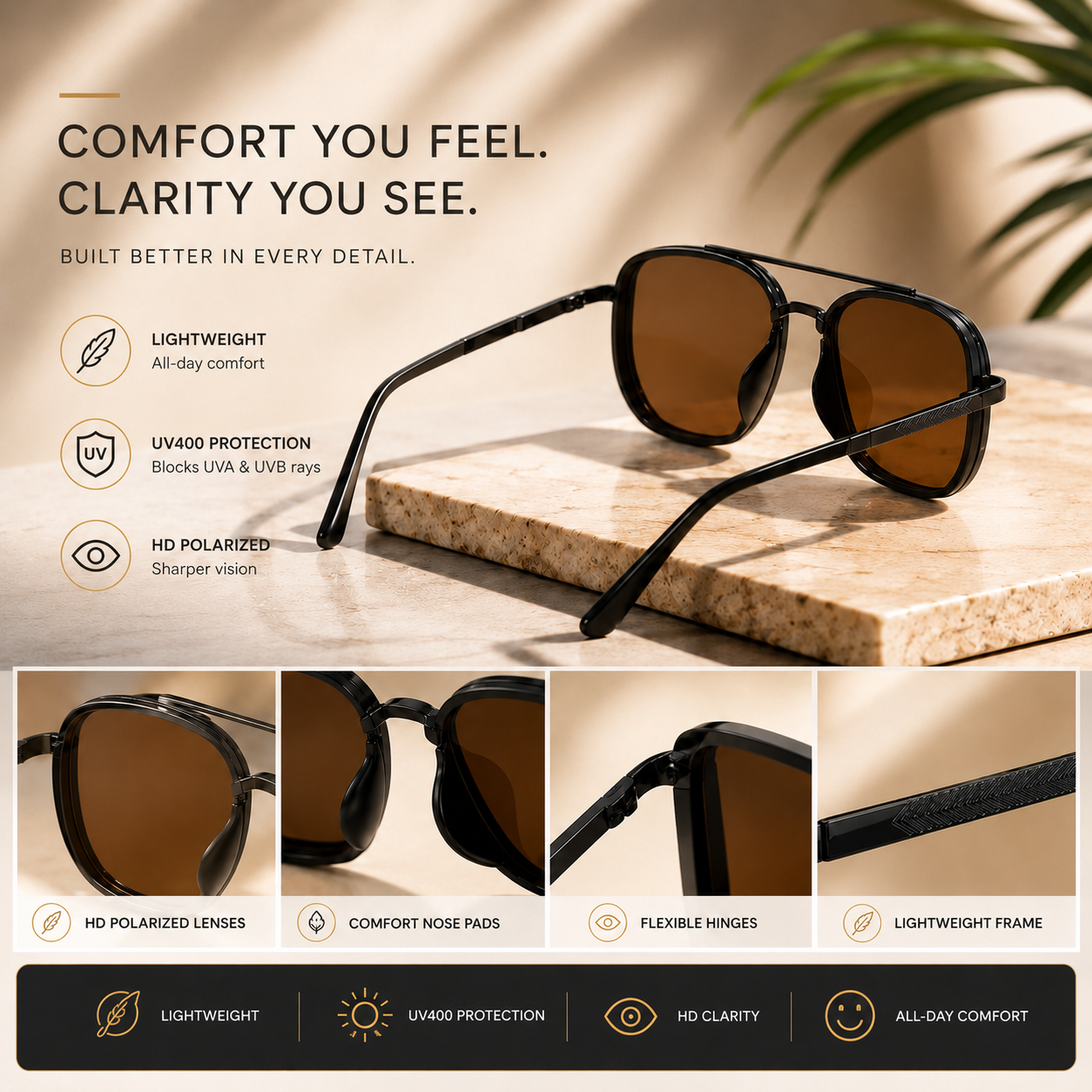 Fashion Geometric Double-Beam Sunglasses | 2026 Summer Trend | Lightweight Metal Frame | UV400