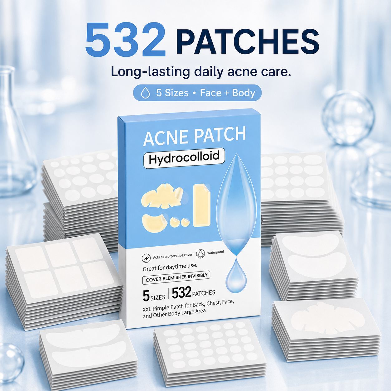 💧 532 PCS Hydrocolloid Acne Patches – Multi-Size Blemish & Spot Absorbing Covers ✨