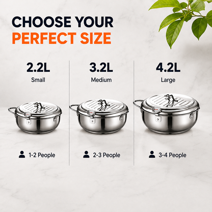 🍗304 Stainless Steel Stovetop Deep Fryer Pot – With Thermometer