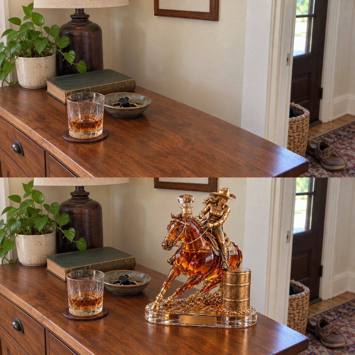 Western Spirit Cowgirl Barrel Racing Whiskey Decanter