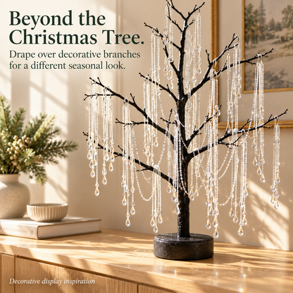 ✨ Reusable Clear Beaded Tinsel – Teardrop Icicle Strands for Christmas Trees