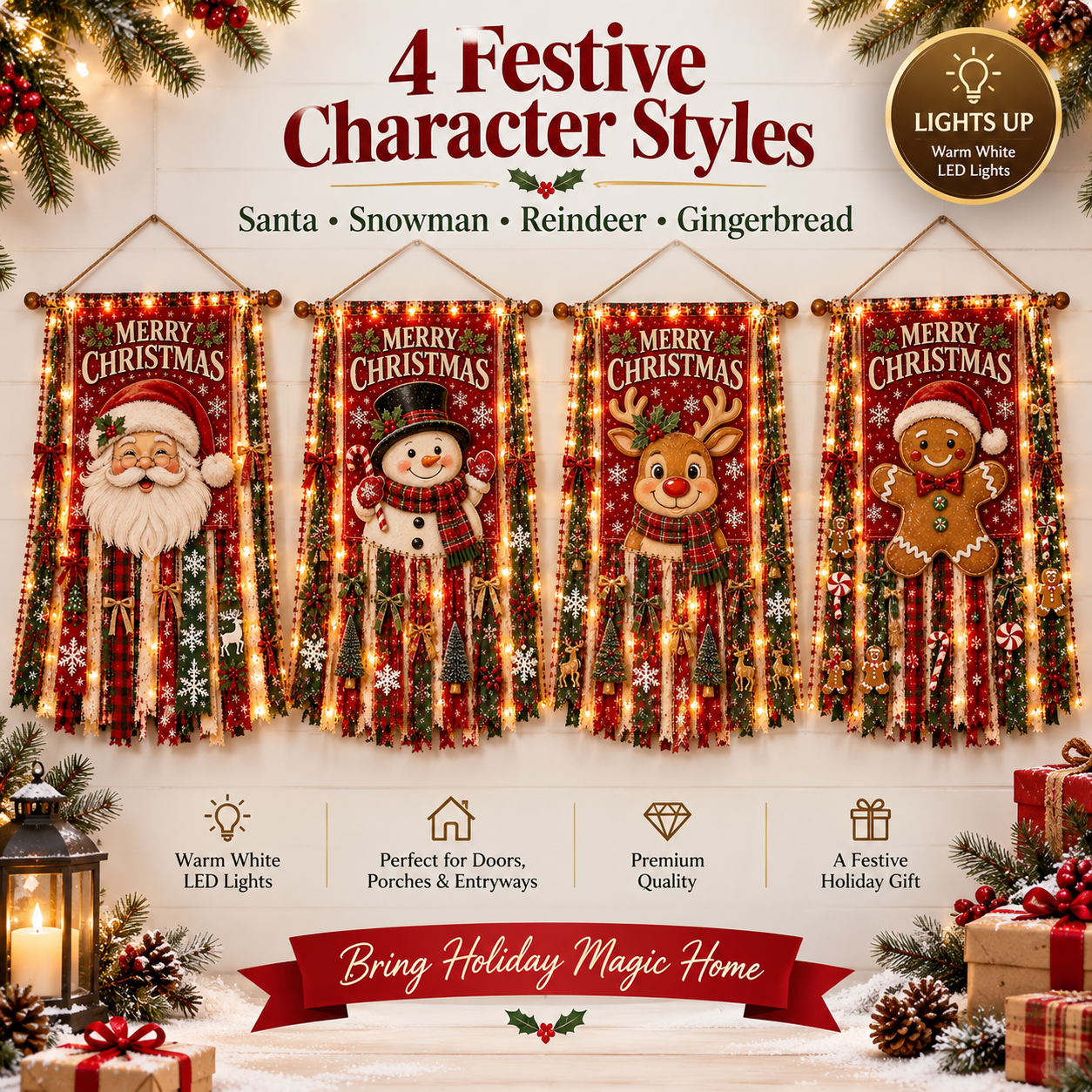 🎄 Lighted Christmas Door Hanging Decor✨