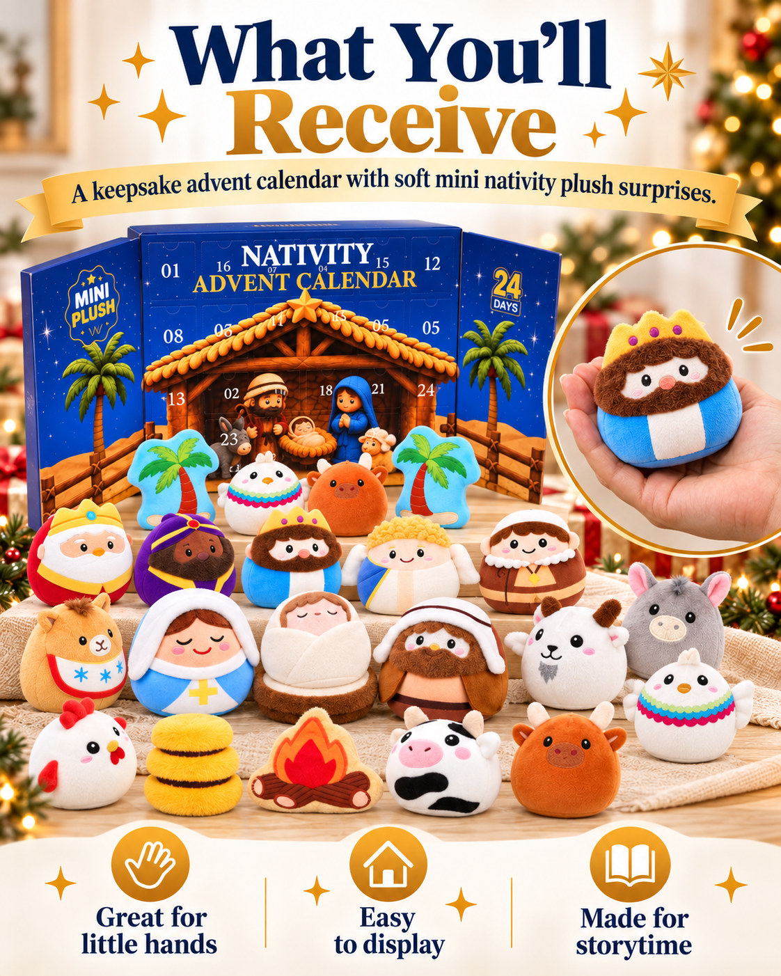 ✨ 24 Days of Nativity Surprises – Plush Christmas Advent Calendar & Heartwarming Gift for Kids 🎁