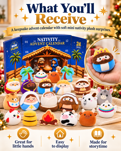 ✨ 24 Days of Nativity Surprises – Plush Christmas Advent Calendar & Heartwarming Gift for Kids 🎁