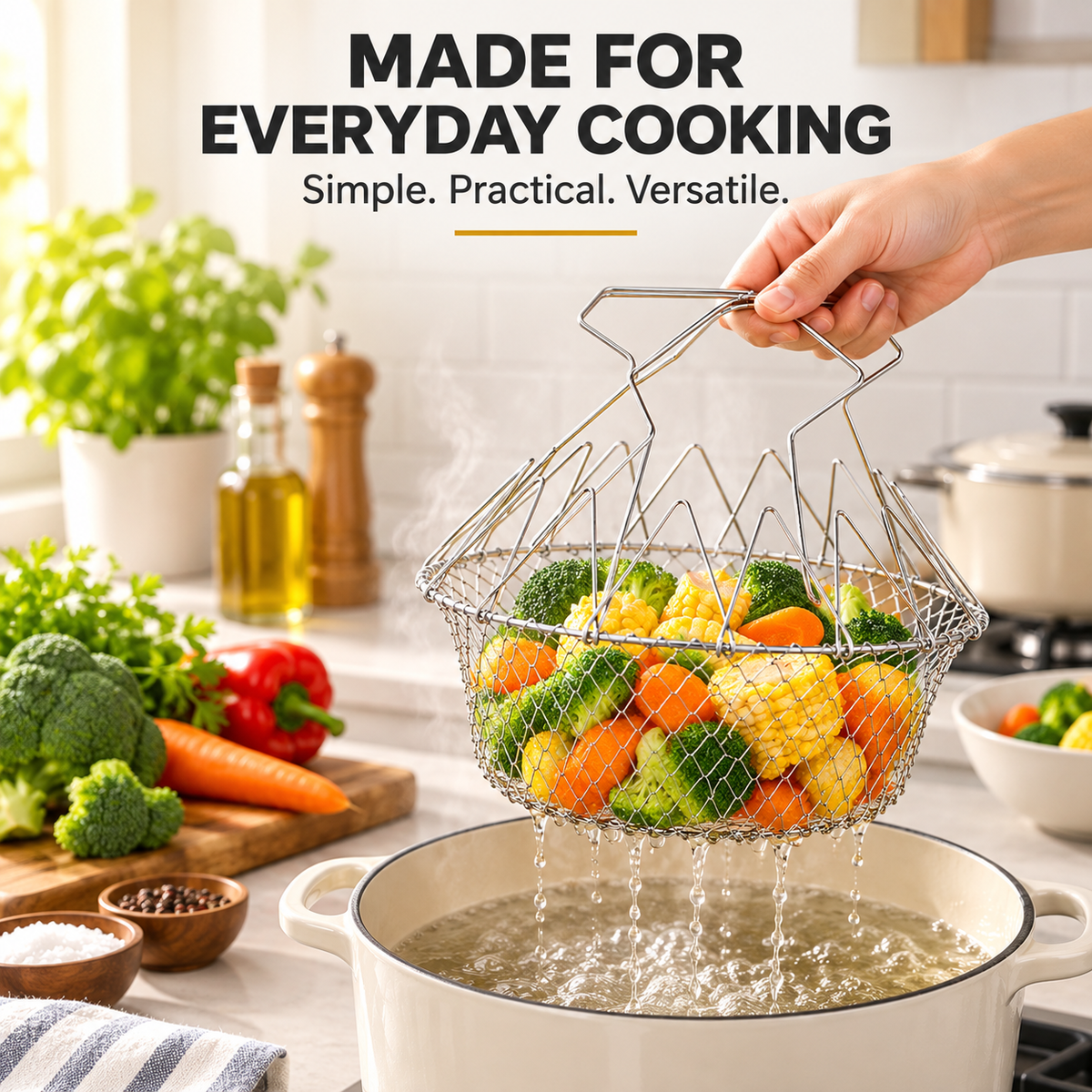 🔥Limited-Time 49% OFF – Foldable Stainless Steel Frying Basket & Colander ✨