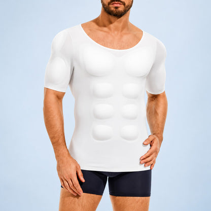 💪 Men's Muscle Enhancing Shaping T-Shirt – Sculpted Chest & Abs Look, Slim Fit Compression Base Layer, Short Sleeve Undershirt