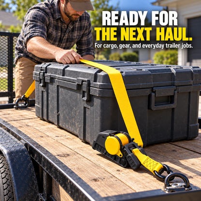 🪝🚚 Retractable Ratchet Tie-Down Strap – Auto-Rewind Webbing & Dual Hooks for Cargo, Trailers & Outdoor Gear