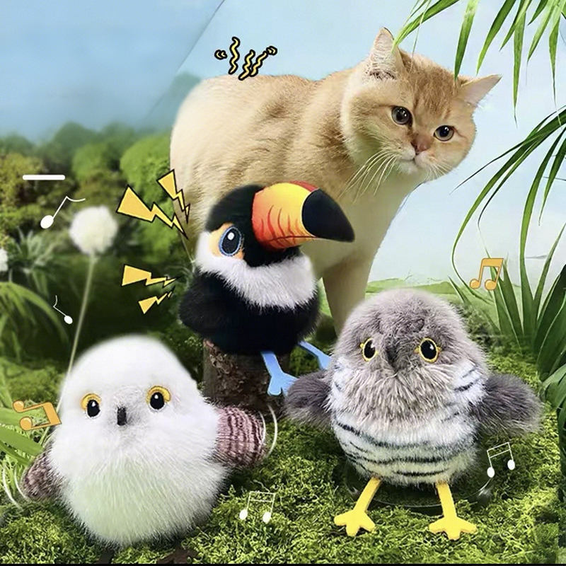 😻Lifelike Plush Electric Fluttering Pet Bird Toy |🐦the most realistic, irresistible cat toy