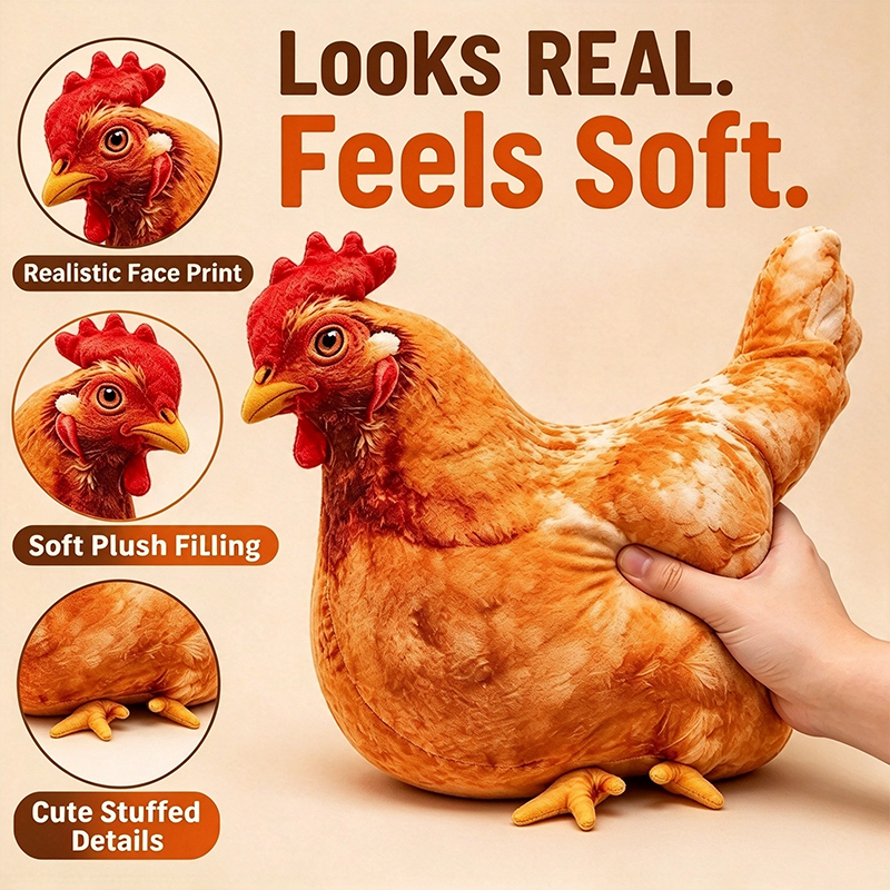 Chicken-Shaped Plush Pillow - Cute Hen Stuffed Animal, Realistic Look Home Decorative Cushion🐔