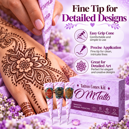 Henna Tattoo Kit with Stencils – Temporary Body Art Cones for Hands & Creative Designs