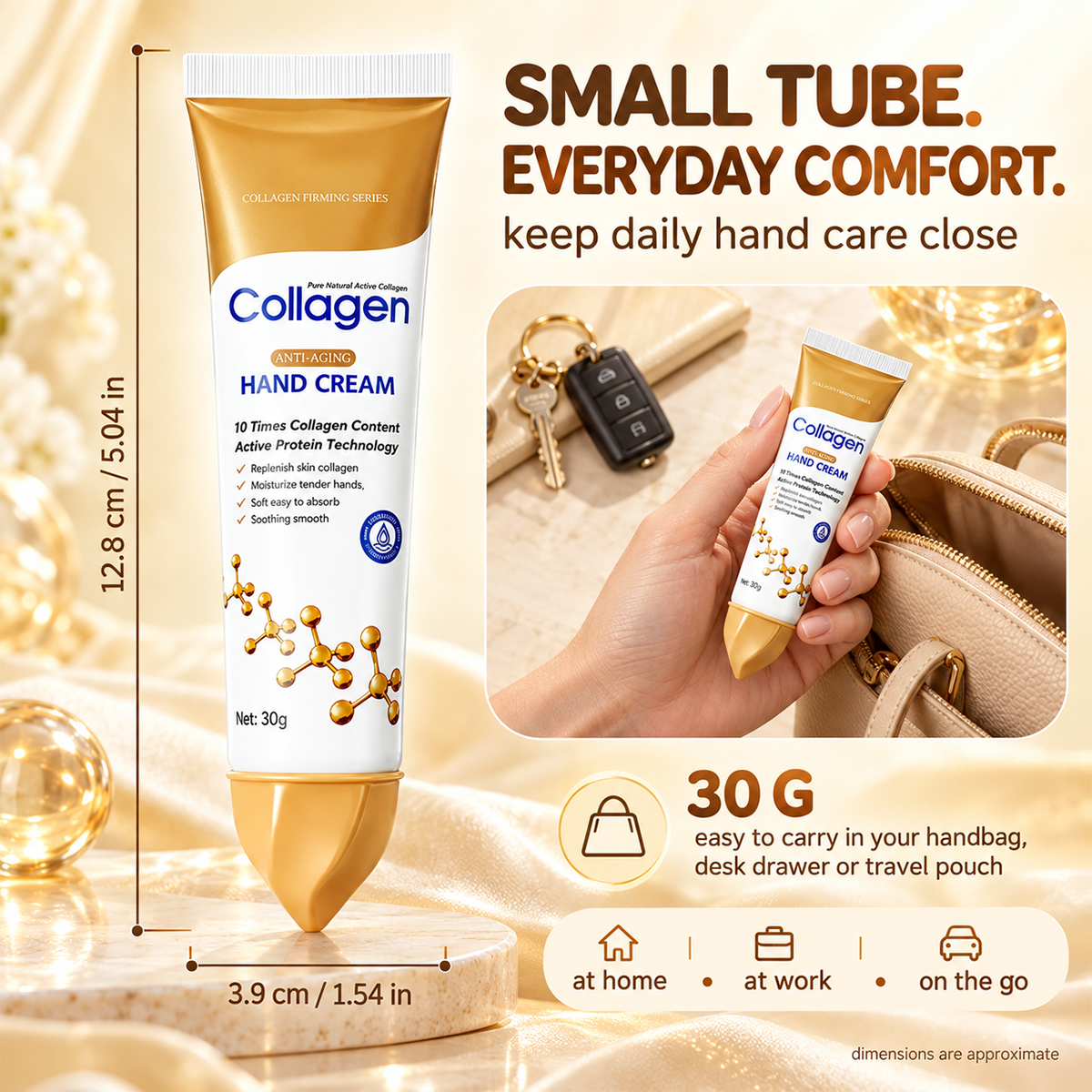 Collagen hand cream tube with a portability scene