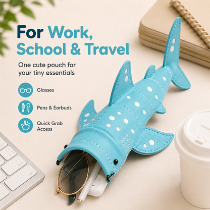 ✨🦈 Cute Whale Shark Wide-Mouth Glasses Case – Clip-On Eyewear & Essentials Pouch ✨