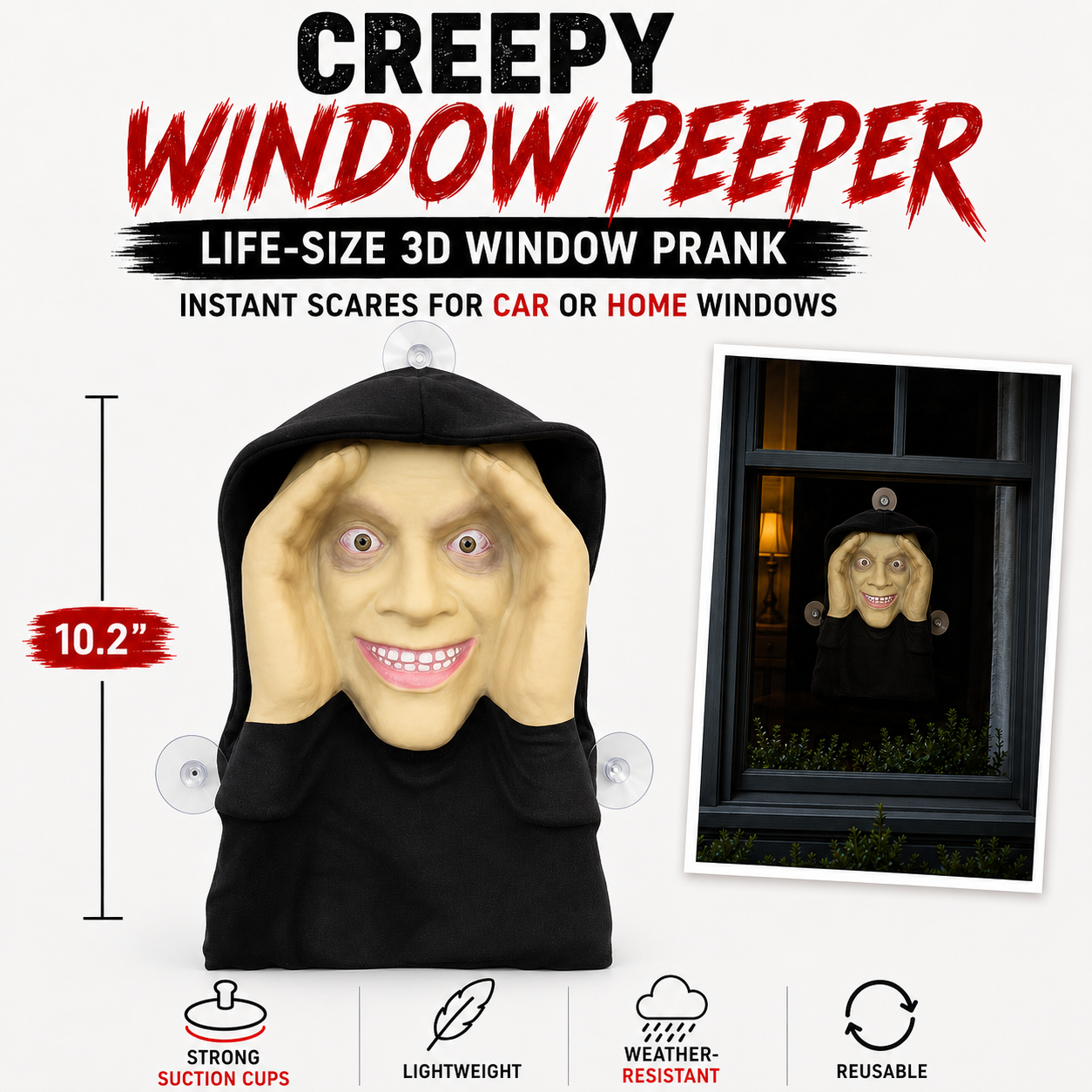 👻 Peeping Face Window Prank Prop – Realistic Halloween Suction Cup Scare Decoration