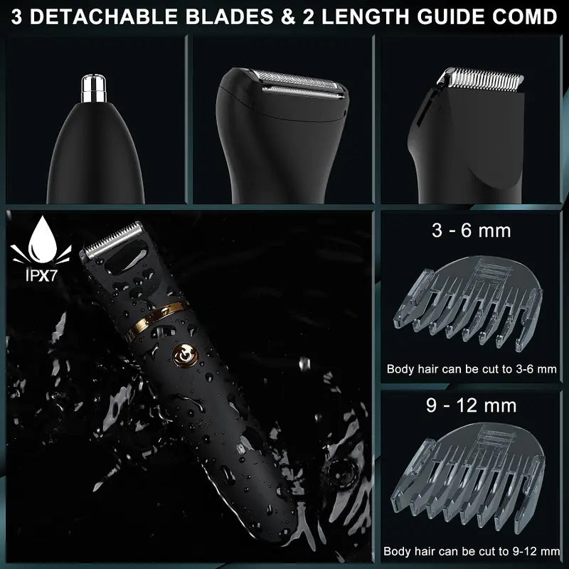 ✨ 3-In-1 Men's Body Groomer – Waterproof Groin, Body & Nose Hair Trimmer