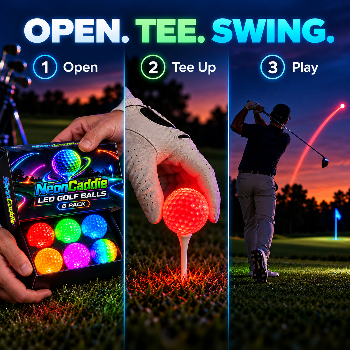 Light up every round, Ahlet-LED Golf Balls – 6-Pack