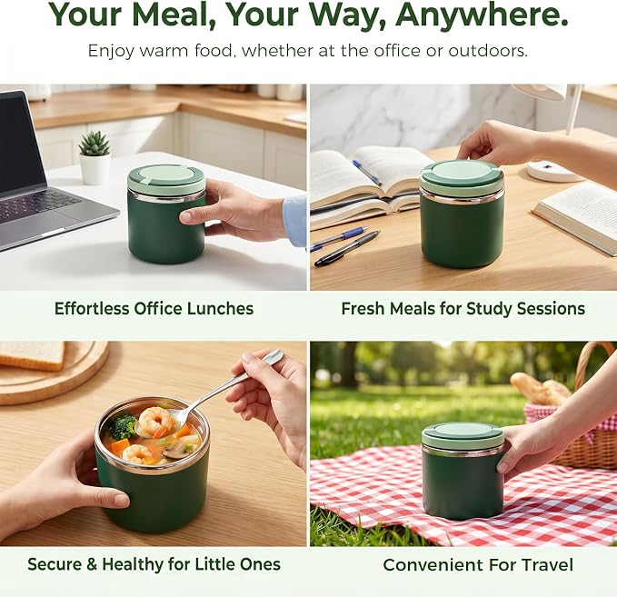 Stainless Steel Insulated Lunch Box with Handle – Leakproof Stackable Food Container for Office, School & Travel