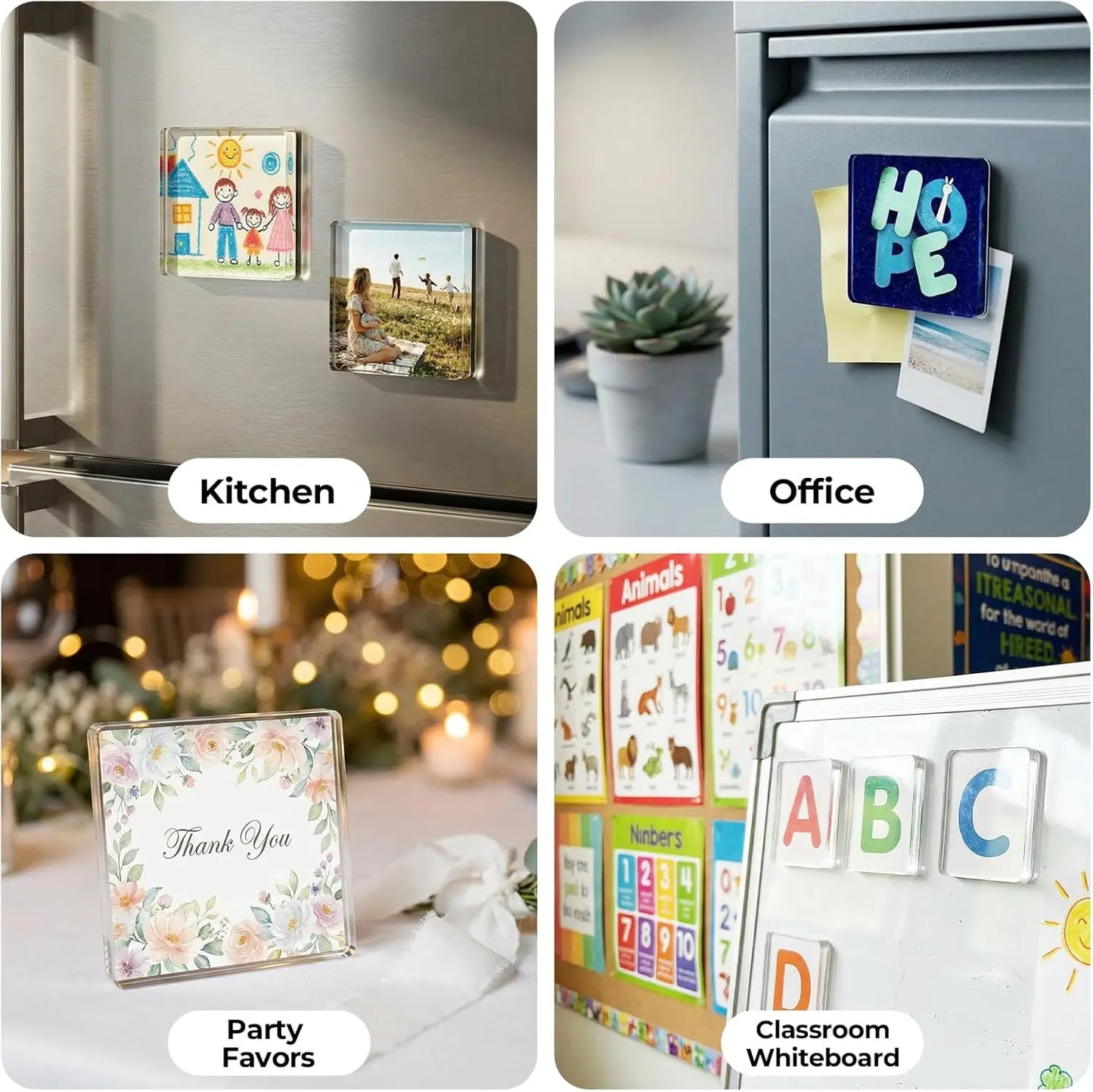 Magnetic Photo Frames 2"x2" Clear Acrylic DIY Fridge Magnets with Adhesive Backing